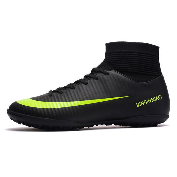 ZHENZU Turf Black Men Soccer Shoes Kids Cleats Training Football Boots